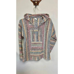 Artesanias Cuamatzi Womens Multicolor Mexican Long Sleeve Hooded Jacket Medium